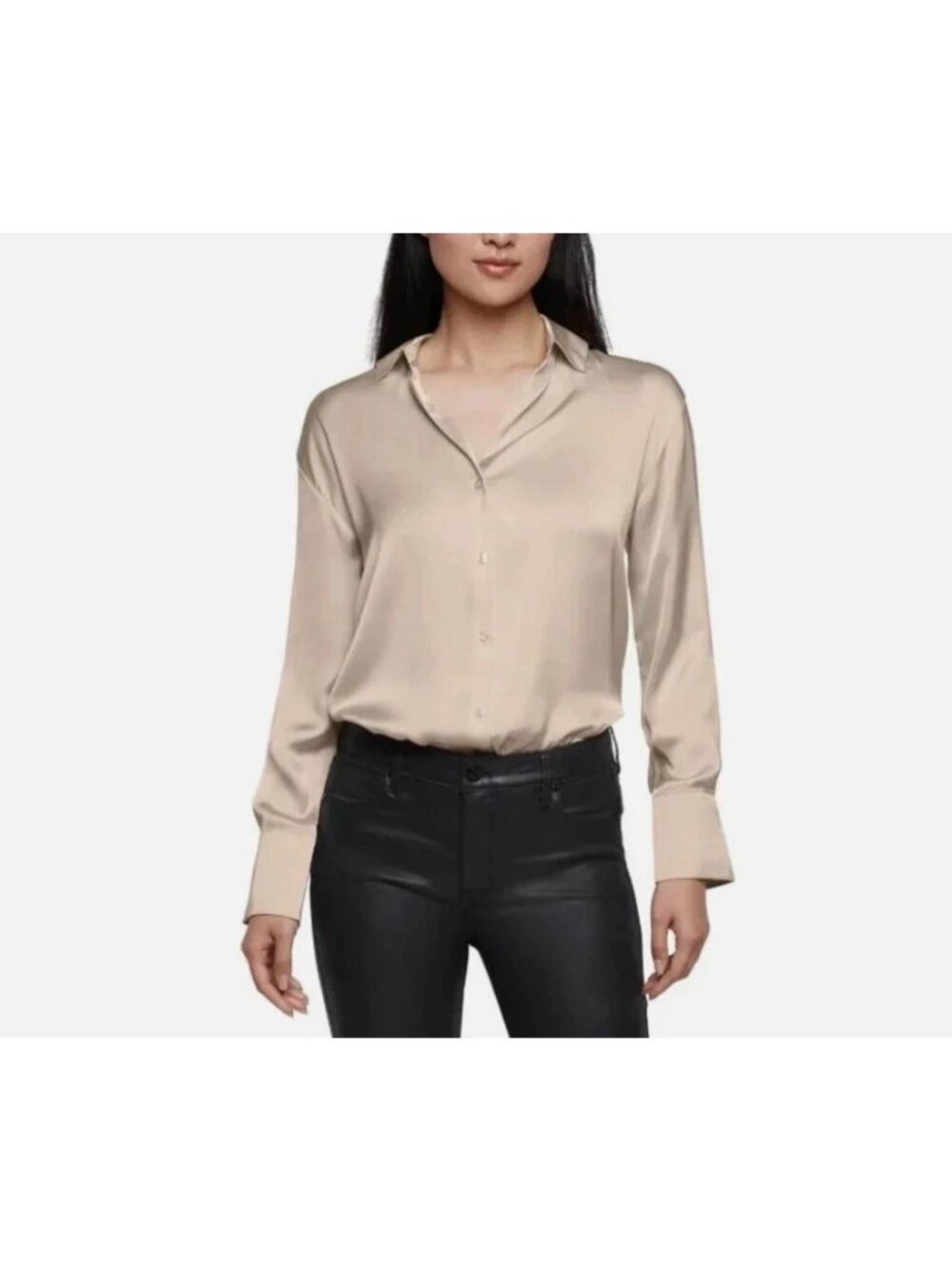 Express Womens Cream Satin Button-Down Shirt XL Elegant Office Wear